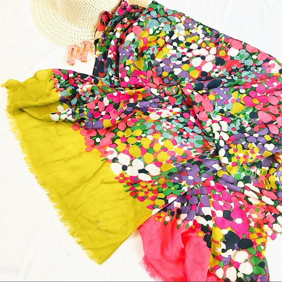 Kate Spade Floral Dot Colorful Oblong Logo Scarf - Picture 7 of 11